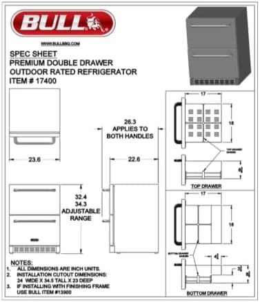 Bull Outdoor Products 17400 Double Drawer Outdoor Rated Refrigerator, Stainless Steel