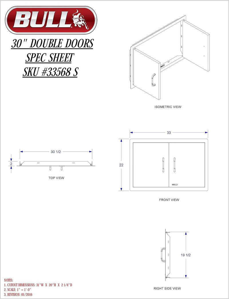 Bull Outdoor Products 33568 Stainless Steel Double Door