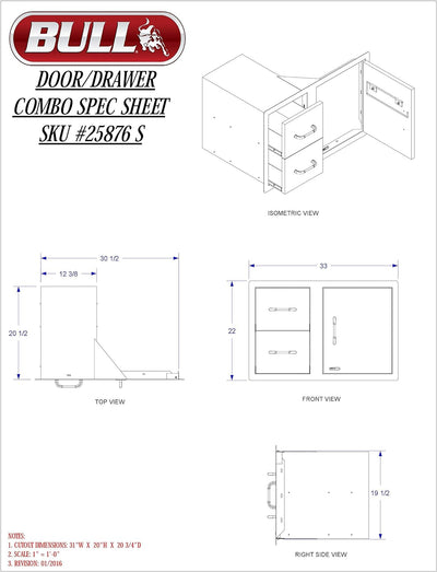 Bull Outdoor Products 25876 Door/Drawer Combo, 33" x 22", Metallic